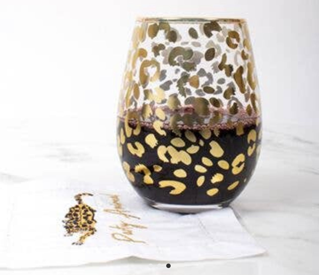 Gold Leopard Stemless Wine Glass